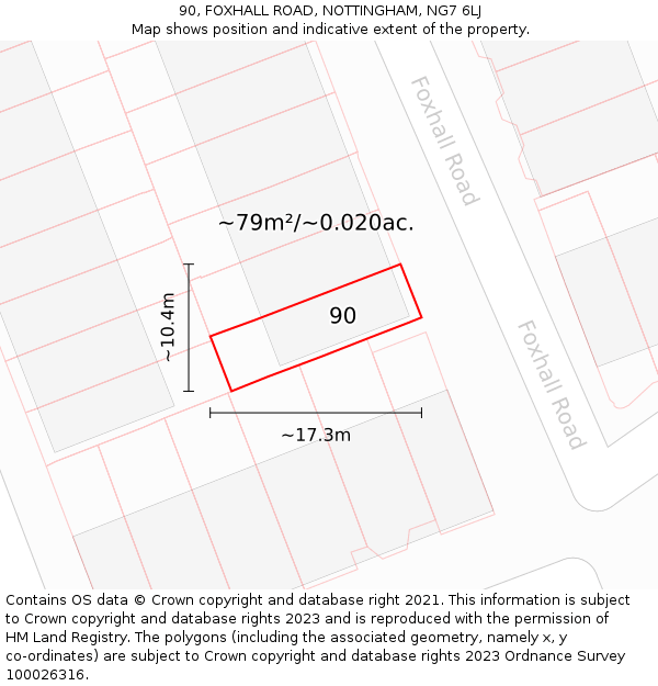 90, FOXHALL ROAD, NOTTINGHAM, NG7 6LJ: Plot and title map