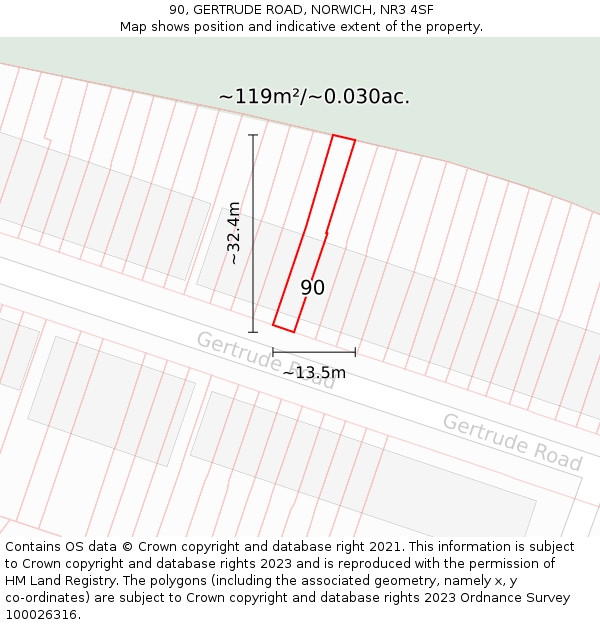 90, GERTRUDE ROAD, NORWICH, NR3 4SF: Plot and title map