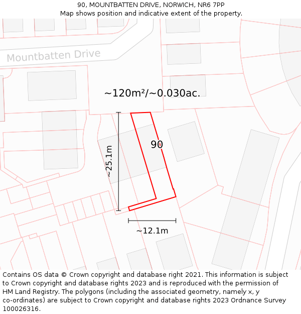 90, MOUNTBATTEN DRIVE, NORWICH, NR6 7PP: Plot and title map