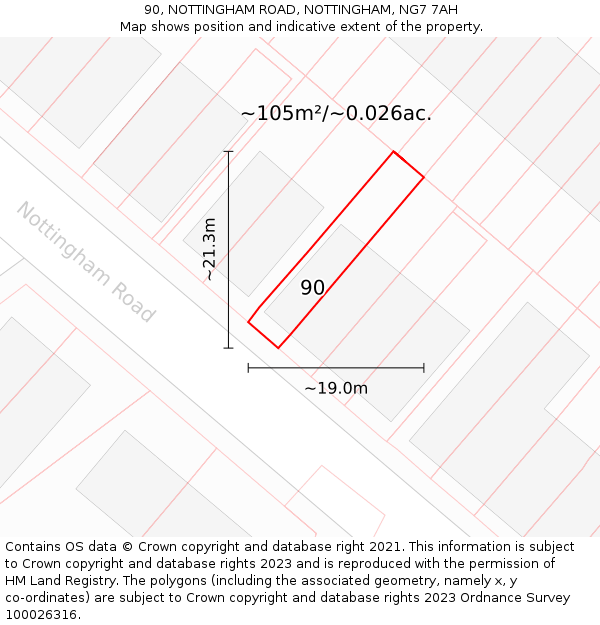 90, NOTTINGHAM ROAD, NOTTINGHAM, NG7 7AH: Plot and title map