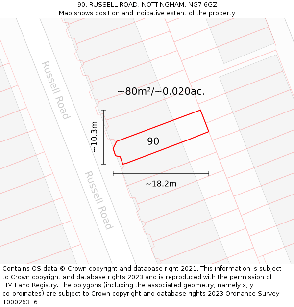 90, RUSSELL ROAD, NOTTINGHAM, NG7 6GZ: Plot and title map