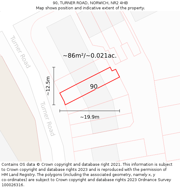 90, TURNER ROAD, NORWICH, NR2 4HB: Plot and title map