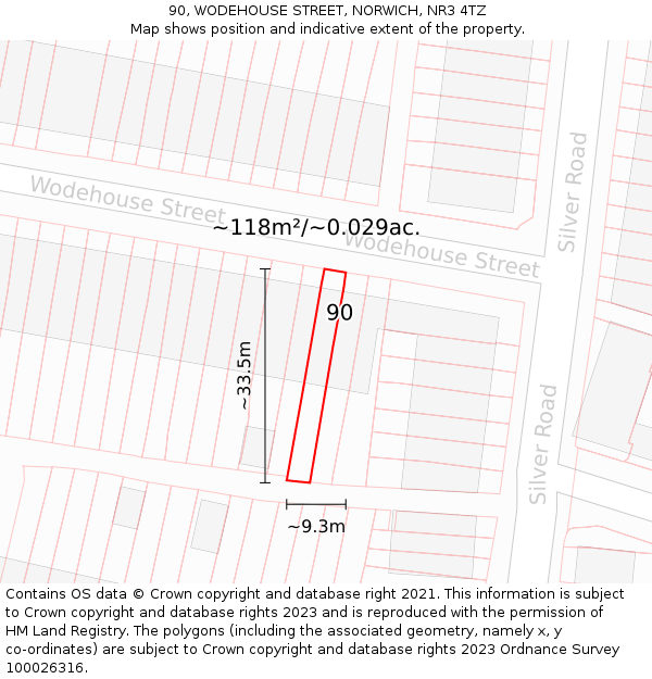 90, WODEHOUSE STREET, NORWICH, NR3 4TZ: Plot and title map