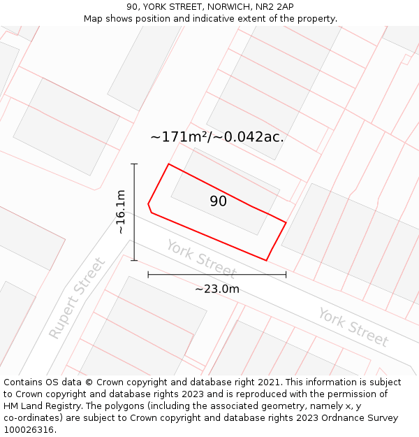 90, YORK STREET, NORWICH, NR2 2AP: Plot and title map
