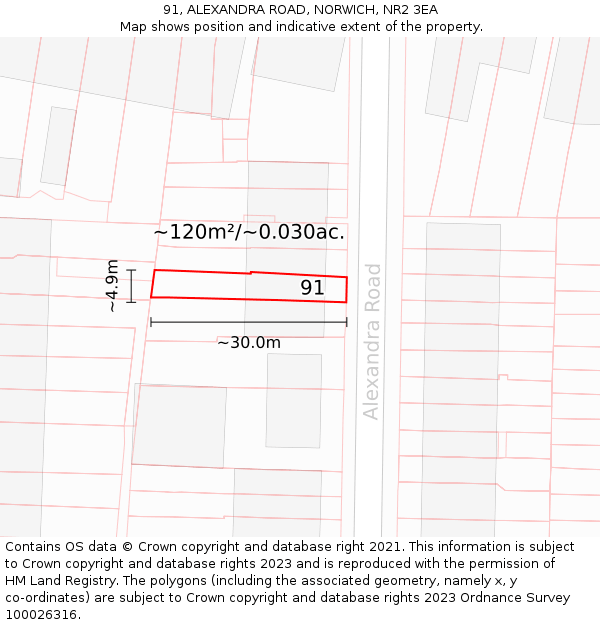 91, ALEXANDRA ROAD, NORWICH, NR2 3EA: Plot and title map