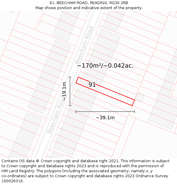 91, BEECHAM ROAD, READING, RG30 2RB: Plot and title map