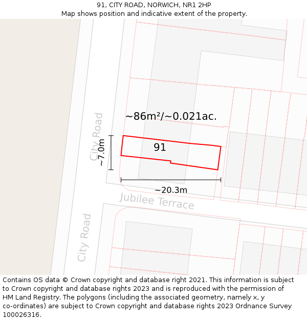 91, CITY ROAD, NORWICH, NR1 2HP: Plot and title map