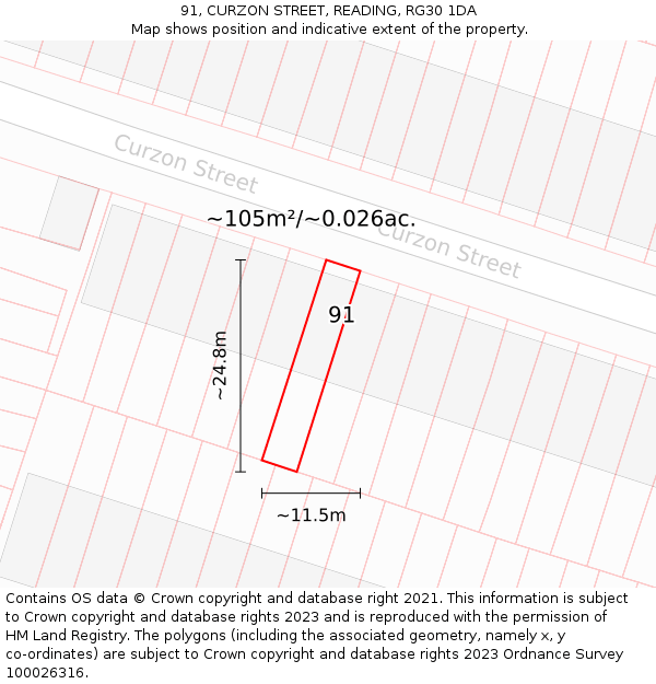91, CURZON STREET, READING, RG30 1DA: Plot and title map