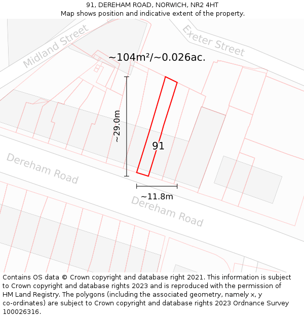 91, DEREHAM ROAD, NORWICH, NR2 4HT: Plot and title map
