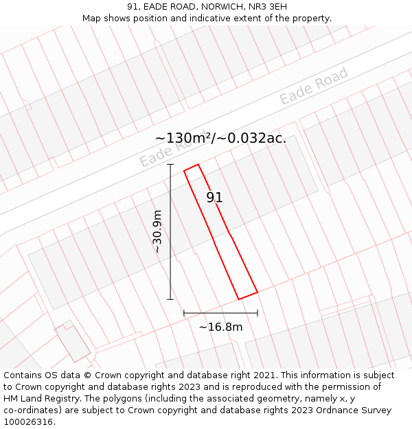 91, EADE ROAD, NORWICH, NR3 3EH: Plot and title map
