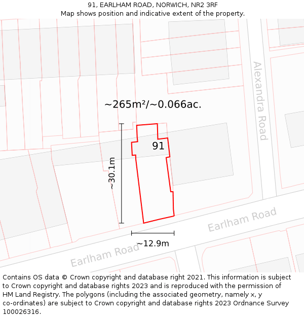 91, EARLHAM ROAD, NORWICH, NR2 3RF: Plot and title map