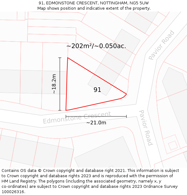 91, EDMONSTONE CRESCENT, NOTTINGHAM, NG5 5UW: Plot and title map