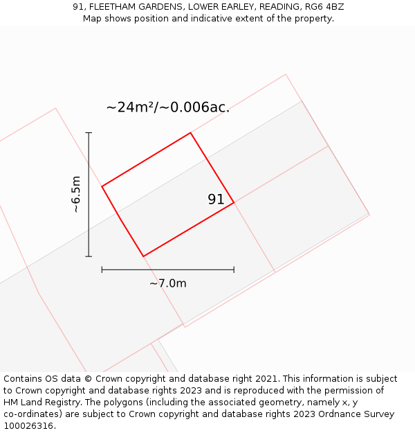 91, FLEETHAM GARDENS, LOWER EARLEY, READING, RG6 4BZ: Plot and title map