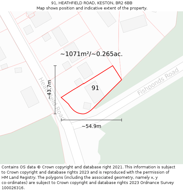 91, HEATHFIELD ROAD, KESTON, BR2 6BB: Plot and title map