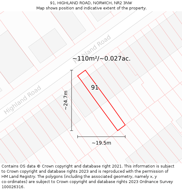 91, HIGHLAND ROAD, NORWICH, NR2 3NW: Plot and title map