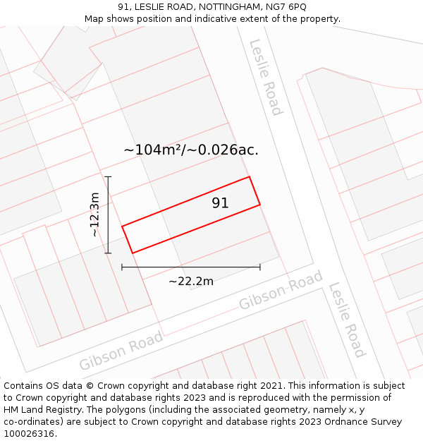 91, LESLIE ROAD, NOTTINGHAM, NG7 6PQ: Plot and title map