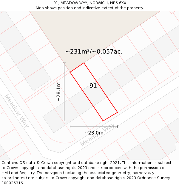 91, MEADOW WAY, NORWICH, NR6 6XX: Plot and title map