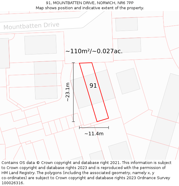 91, MOUNTBATTEN DRIVE, NORWICH, NR6 7PP: Plot and title map
