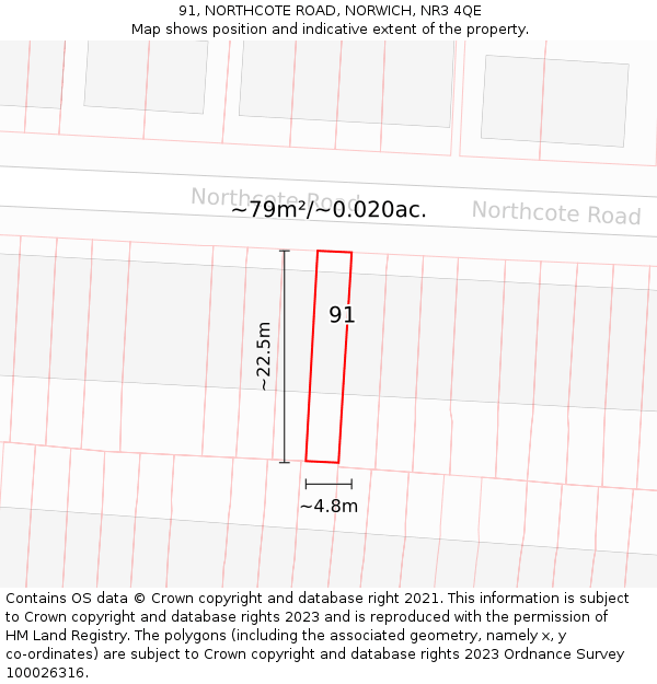 91, NORTHCOTE ROAD, NORWICH, NR3 4QE: Plot and title map
