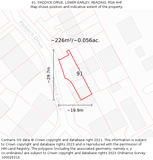 91, PADDICK DRIVE, LOWER EARLEY, READING, RG6 4HF: Plot and title map