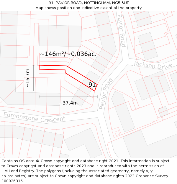 91, PAVIOR ROAD, NOTTINGHAM, NG5 5UE: Plot and title map