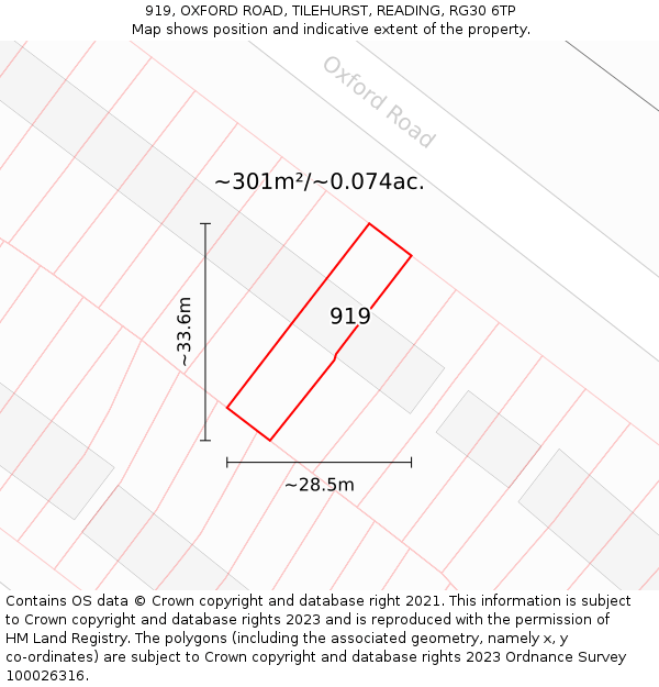 919, OXFORD ROAD, TILEHURST, READING, RG30 6TP: Plot and title map