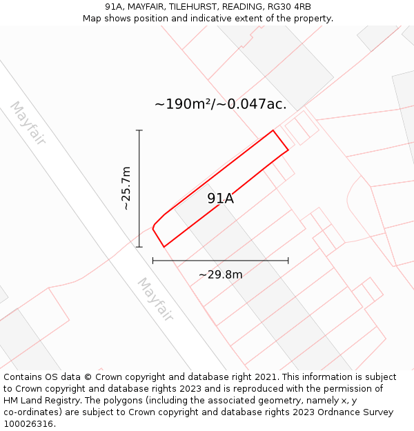 91A, MAYFAIR, TILEHURST, READING, RG30 4RB: Plot and title map