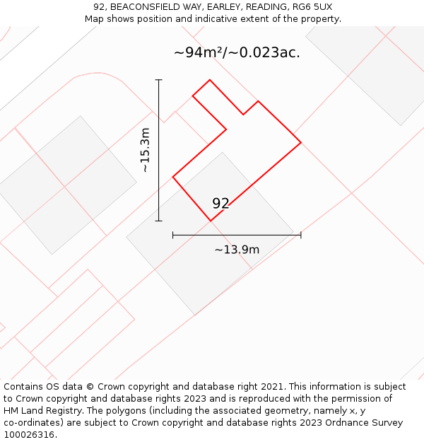 92, BEACONSFIELD WAY, EARLEY, READING, RG6 5UX: Plot and title map