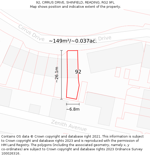 92, CIRRUS DRIVE, SHINFIELD, READING, RG2 9FL: Plot and title map