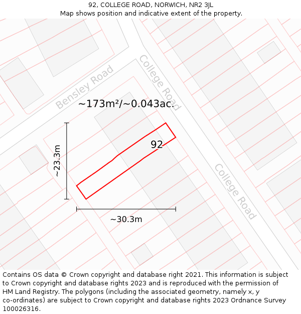 92, COLLEGE ROAD, NORWICH, NR2 3JL: Plot and title map
