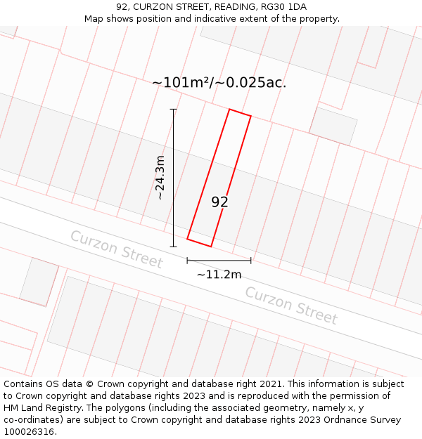92, CURZON STREET, READING, RG30 1DA: Plot and title map