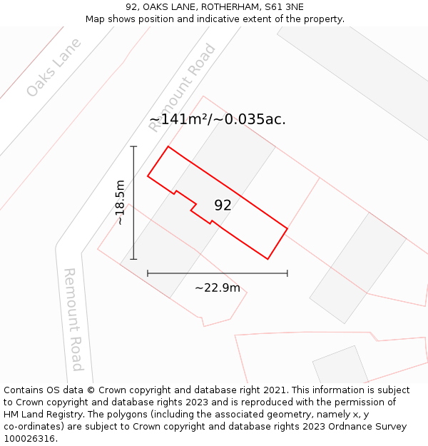 92, OAKS LANE, ROTHERHAM, S61 3NE: Plot and title map