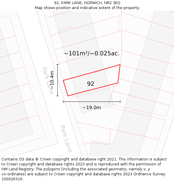 92, PARK LANE, NORWICH, NR2 3EG: Plot and title map