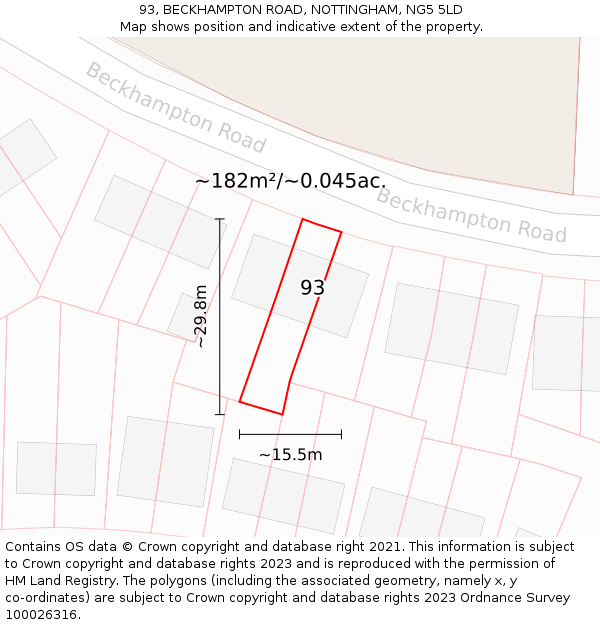 93, BECKHAMPTON ROAD, NOTTINGHAM, NG5 5LD: Plot and title map
