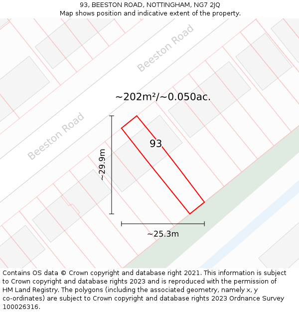 93, BEESTON ROAD, NOTTINGHAM, NG7 2JQ: Plot and title map