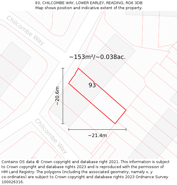 93, CHILCOMBE WAY, LOWER EARLEY, READING, RG6 3DB: Plot and title map