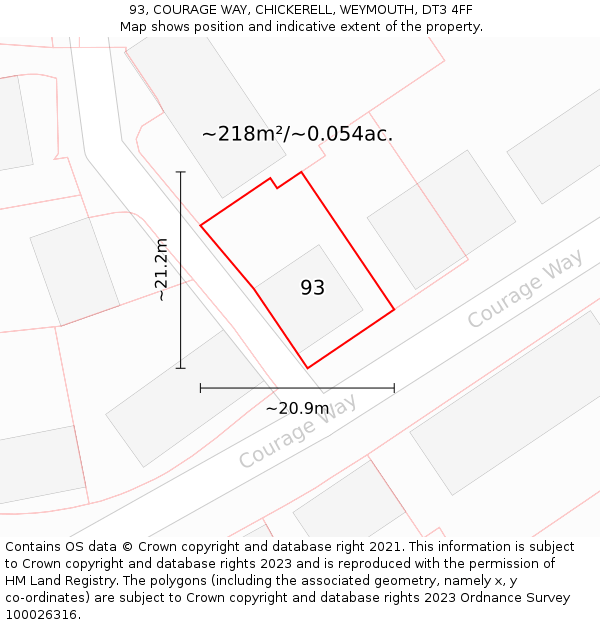 93, COURAGE WAY, CHICKERELL, WEYMOUTH, DT3 4FF: Plot and title map