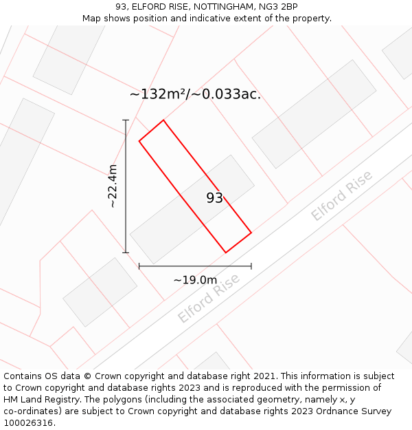 93, ELFORD RISE, NOTTINGHAM, NG3 2BP: Plot and title map