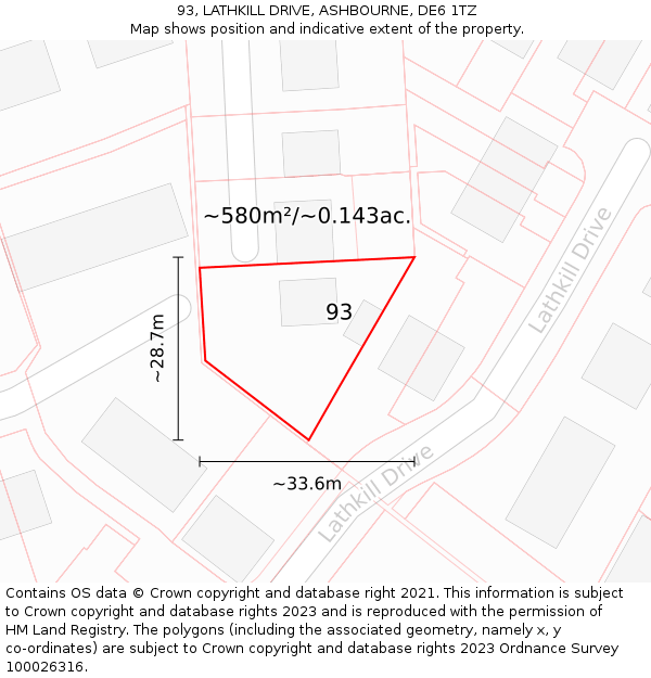 93, LATHKILL DRIVE, ASHBOURNE, DE6 1TZ: Plot and title map