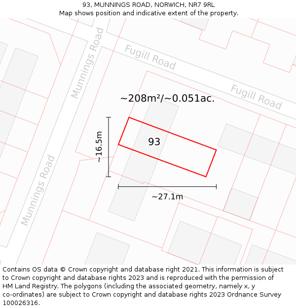 93, MUNNINGS ROAD, NORWICH, NR7 9RL: Plot and title map