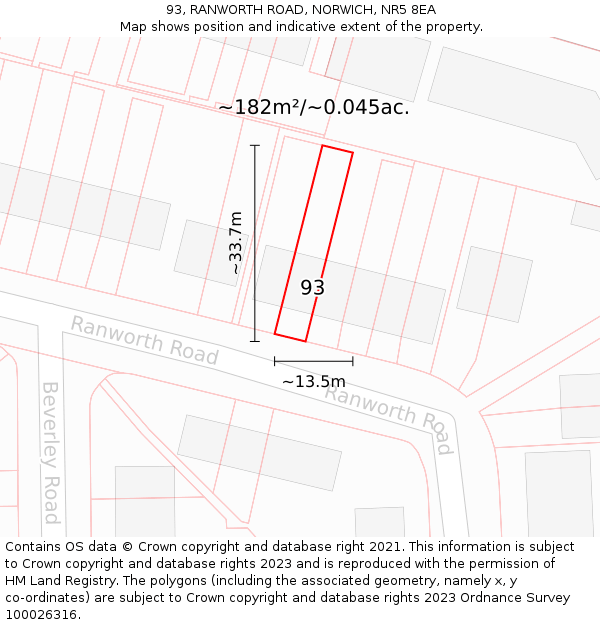 93, RANWORTH ROAD, NORWICH, NR5 8EA: Plot and title map
