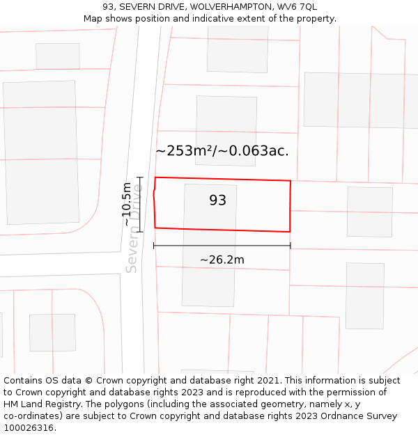 93, SEVERN DRIVE, WOLVERHAMPTON, WV6 7QL: Plot and title map