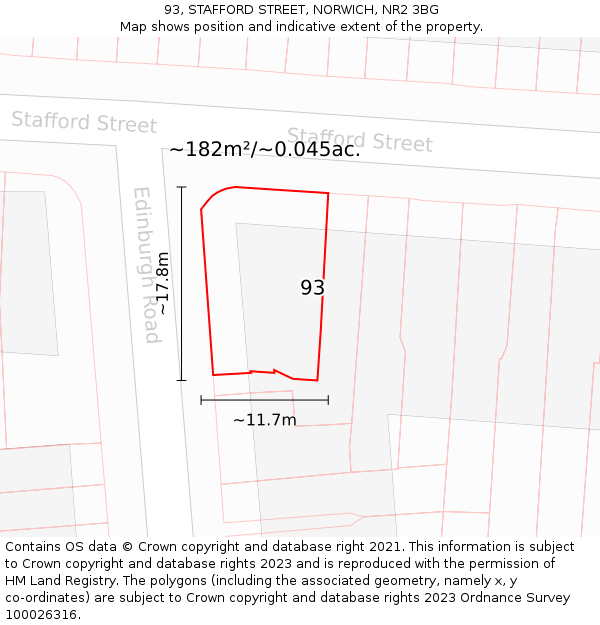 93, STAFFORD STREET, NORWICH, NR2 3BG: Plot and title map