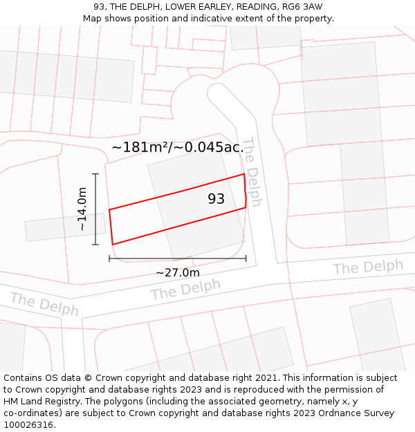 93, THE DELPH, LOWER EARLEY, READING, RG6 3AW: Plot and title map