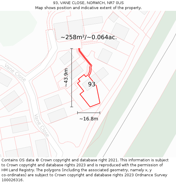 93, VANE CLOSE, NORWICH, NR7 0US: Plot and title map
