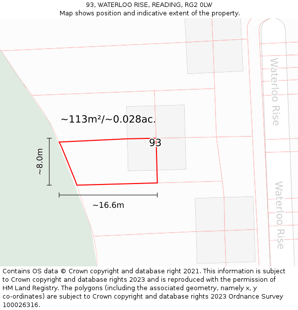 93, WATERLOO RISE, READING, RG2 0LW: Plot and title map