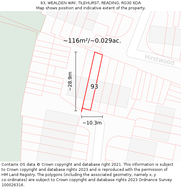 93, WEALDEN WAY, TILEHURST, READING, RG30 6DA: Plot and title map