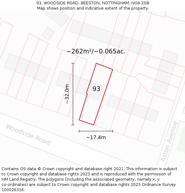 93, WOODSIDE ROAD, BEESTON, NOTTINGHAM, NG9 2SB: Plot and title map