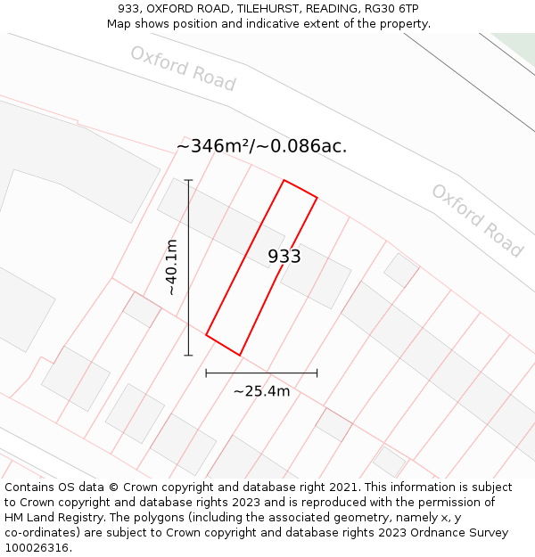 933, OXFORD ROAD, TILEHURST, READING, RG30 6TP: Plot and title map