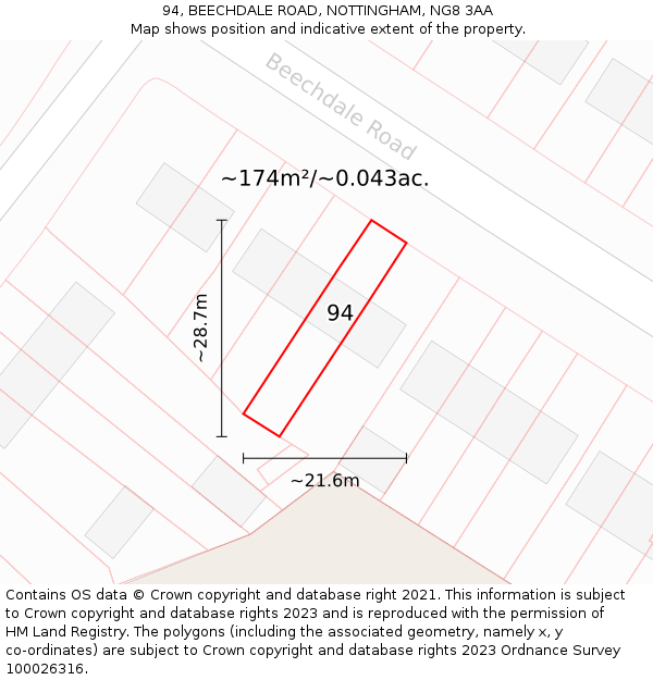 94, BEECHDALE ROAD, NOTTINGHAM, NG8 3AA: Plot and title map